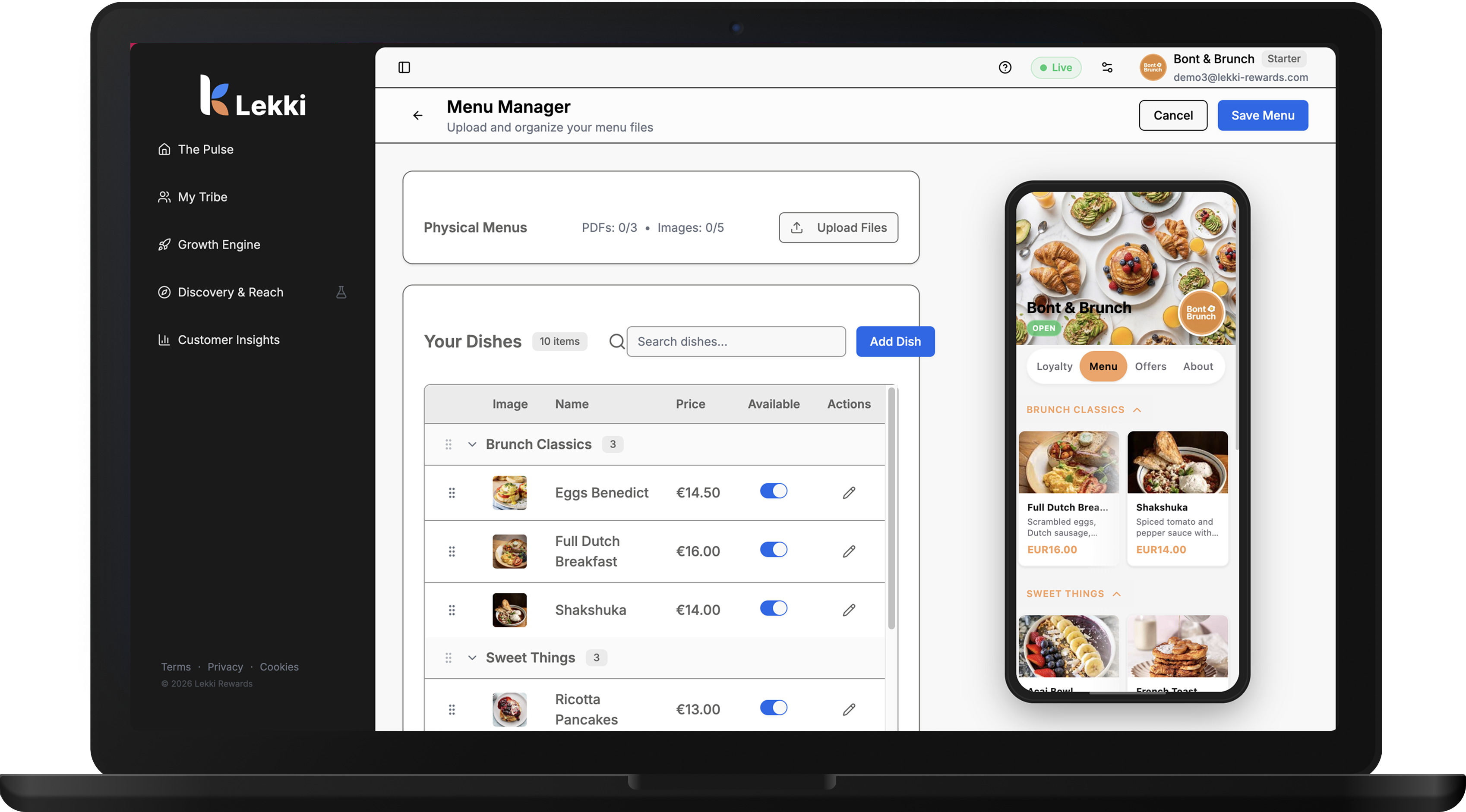 Merchant portal menu manager